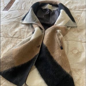 anthropologie elevenses M wool mix winter coat vest plaid camel black white